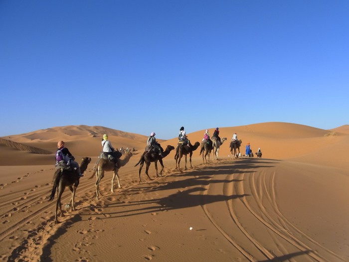 GWごろのサハラ砂漠の様子 ラクダに乗って砂丘の奥へ