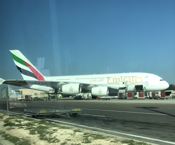 エミレーツ航空A380(カサブランカ空港にて)