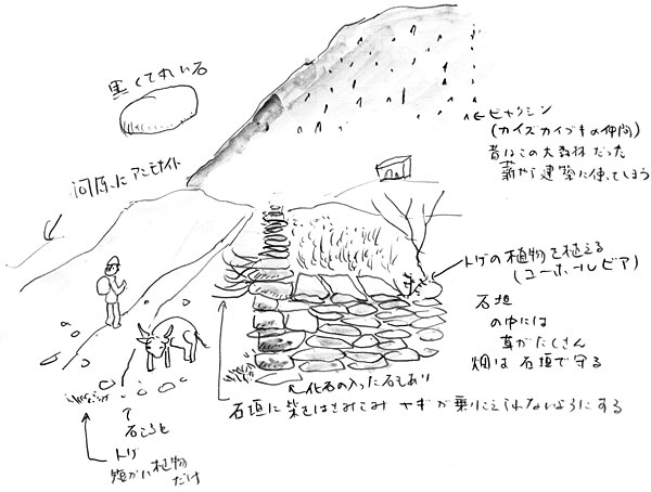 里の景観のスケッチ