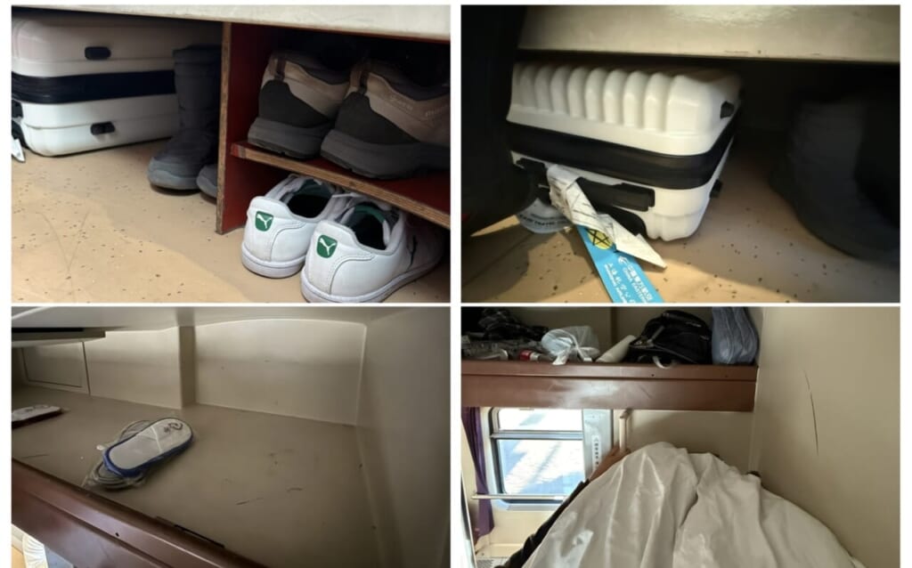 上の写真が、ベッドの下にあるスペースで、下の写真が上にある荷物置き場です。